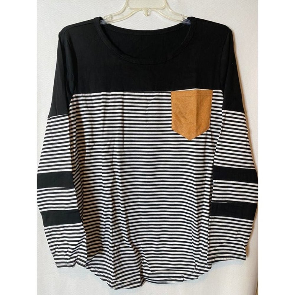 Women’s black & white striped top long sleeve 2XL